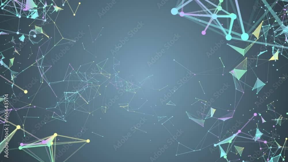 Poster triangles, lines and points. constellation of particles. processes of system transformation. molecul