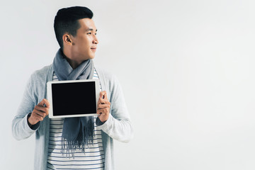 Happy man with tablet computer