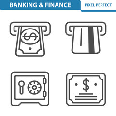 Banking and Finance Icons. Professional, pixel perfect icons depicting various banking, finance and money concepts. EPS 8 format.