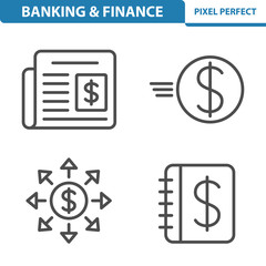 Banking and Finance Icons. Professional, pixel perfect icons depicting various banking, finance and money concepts. EPS 8 format.