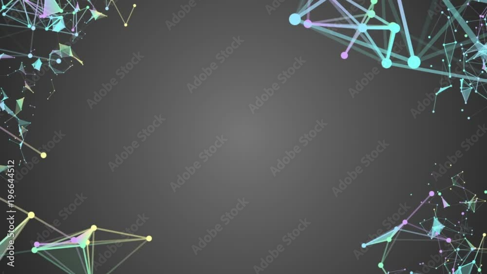 Poster empty space in the center of the screen. triangles, lines and points. constellation of particles. pr