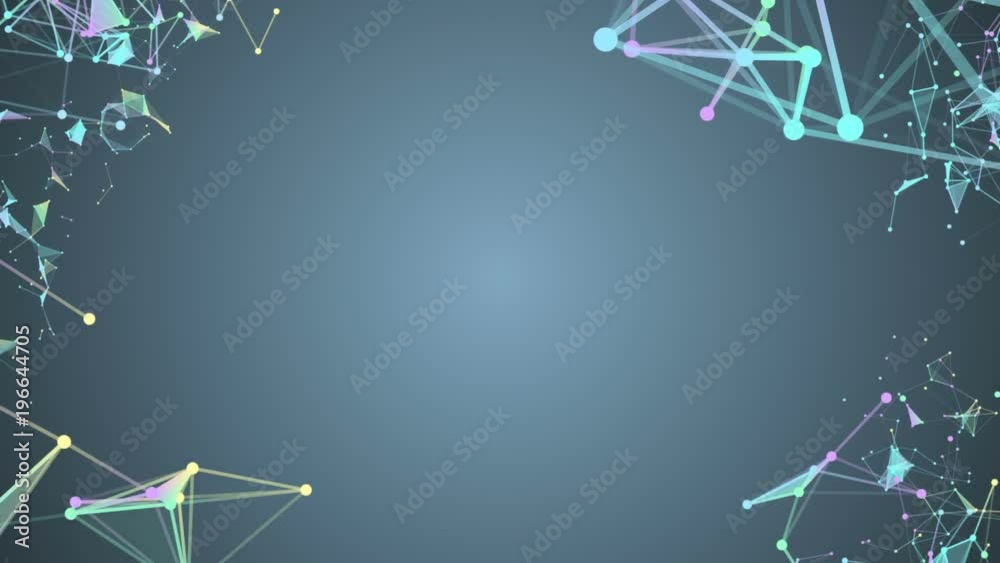 Poster empty space in the center of the screen. triangles, lines and points. constellation of particles. pr