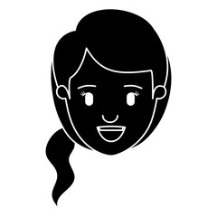 silhouette black front view face woman with side ponytail hair vector illustration