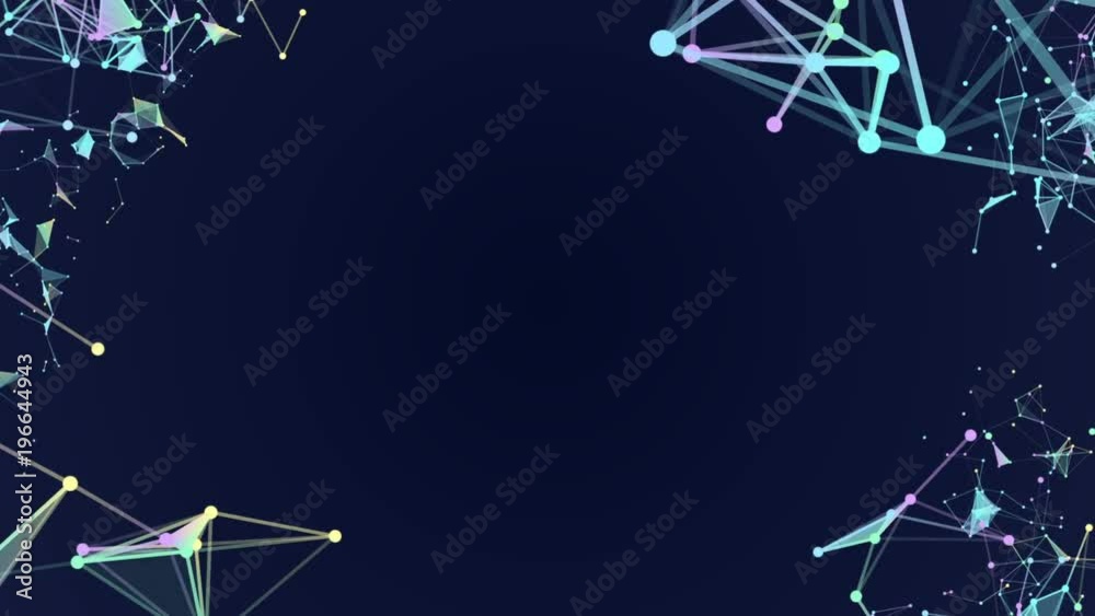 Poster empty space in the center of the screen. triangles, lines and points. constellation of particles. pr