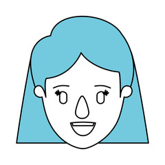 silhouette cartoon front view face closeup woman with short straight blue hair vector illustration