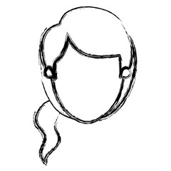 blurred silhouette front view feceless woman with side ponytail hair vector illustration