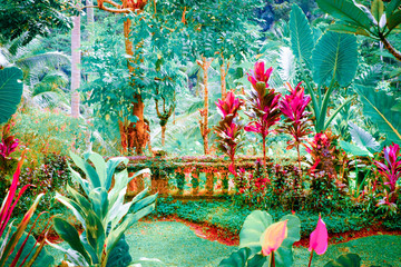 Surreal colors of fantasy tropical garden