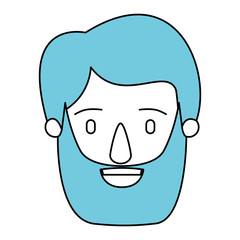silhouette cartoon front view face man with beard and moustache with blue hairstyle vector illustration
