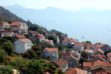 The town of Perast on the background of mount Lovcen in Montenegro.