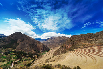 terraces and village in Andes