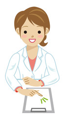 白衣　女性　説明　指さし