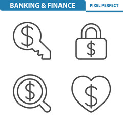Banking and Finance Icons. Professional, pixel perfect icons depicting various banking, finance and money concepts. EPS 8 format.