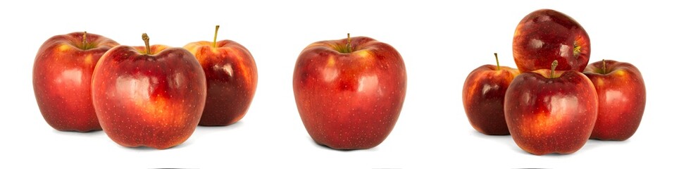 Variety of ripe red apples Malus domestica 'Jonagold' isolate white background. Procurement under inscription and illustration