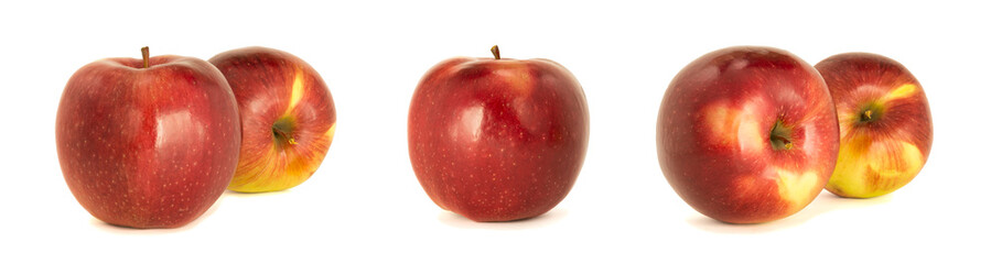 Variety of ripe red apples Ligol isolate white background. Procurement under inscription and illustration