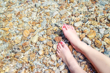 beautiful female legs on the beach