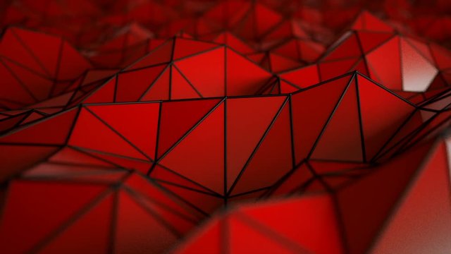 Low poly wavy red backdrop, black edges, close-up, loop - 4K