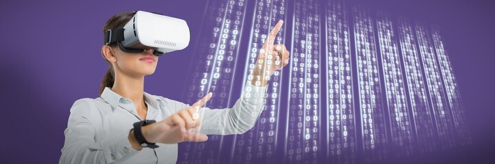 Composite image of female executive using virtual reality
