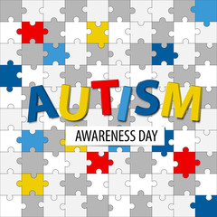 Autism awareness poster with colorful puzzle