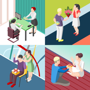 People With Gifts Isometric Concept