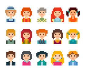 Set of cute avatars in pixel style