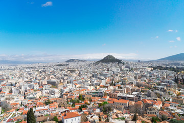 Fototapeta na wymiar Cityscape of Athens with Lycabettus Hill