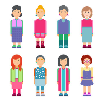Set of females characters in flat design