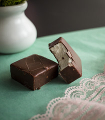 delicious chocolate souffle on the kitchen table