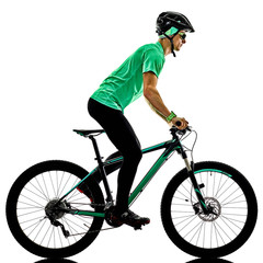 Naklejka premium one caucasian man practicing man mountain bike bking isolated on white background with shadows