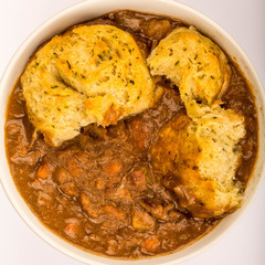 Traditional British Beef Casserole With Dumplings
