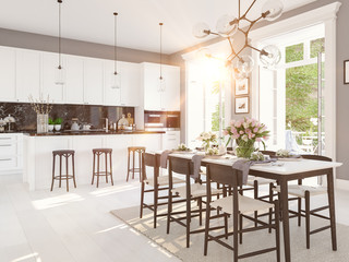 modern nordic kitchen in loft apartment. 3D rendering