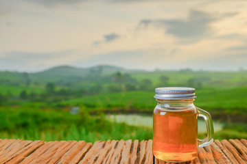 Vinegar  on wooden table place