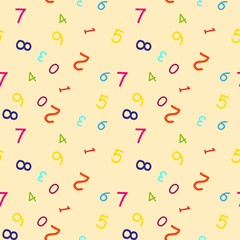 Mathematics background - different numbers in random pattern. School pattern for children.Background for kids. Seamless abstract vector pattern