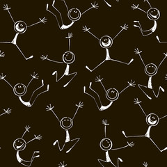 Seamless chalk drawn pattern from stick figures