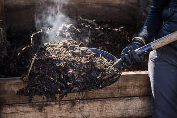 Hot steam while turning compost bin.