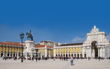 Fototapeta na wymiar Terreiro do Paco, Lisbon, Portugal. 8th March 2018. The pride and glory of Portugal's colonial past in the architectural splendour of the largest public square in the capital.