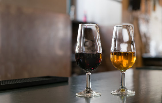 Port Wine On Bar Counter In Lisbon