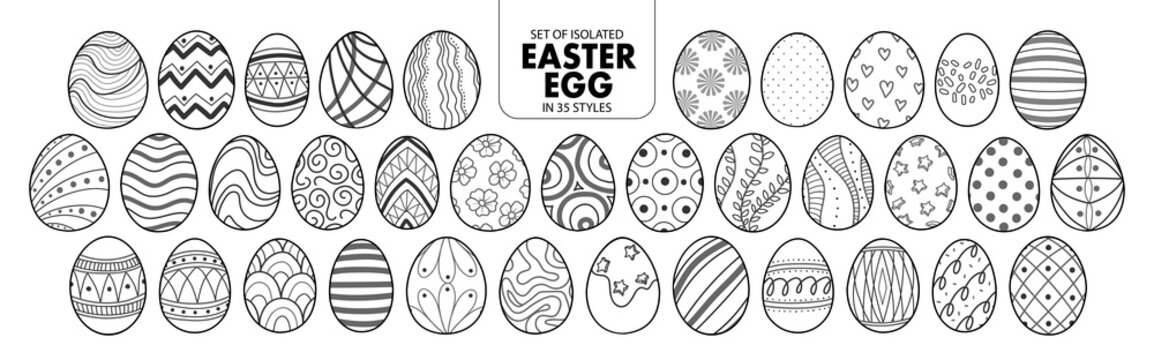 Set of isolated Easter eggs in 35 styles.
