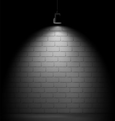 Brick wall background with light spot. Vector scene.