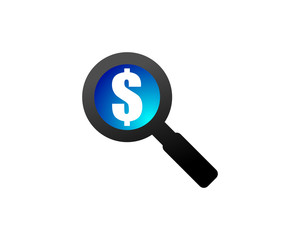 dollar sign and magnifiying glass
