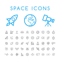 Set of 50 Minimal Thin Line Space Icons on White Background . Isolated Vector Elements 