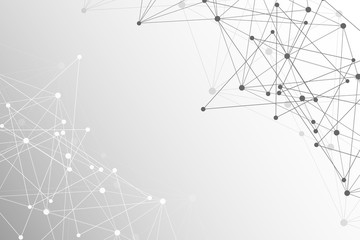 Geometric abstract background with connected line and dots. Structure molecule and communication. Scientific concept for your design. Medical, technology, science background. illustration.