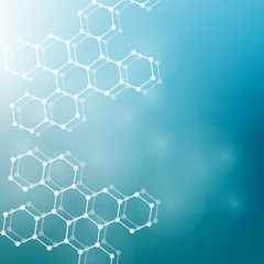 Fototapeta premium Structure molecule and communication. Dna, atom, neurons. Scientific concept for your design. Connected lines with dots. Medical, technology, chemistry, science background. illustration.