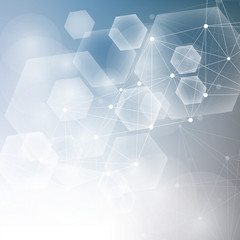 Geometric abstract background with connected line and dots. Structure molecule and communication. Scientific concept for your design. Medical, technology, science background. illustration.