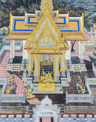 Naklejka premium Mural fresco of Ramakien epic at the Grand Palace in Bangkok, Thailand