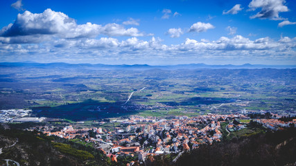 View of small Portuguese town Covilha and district Castelo Branco. View from mountains Serra fa...