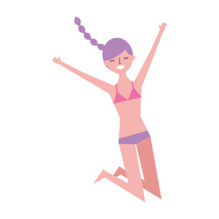 happy young woman jumping wearing swimsuit vector illustration