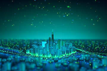 Internet of Things. Futuristic technology background,Cyberspace game city.3d rendering