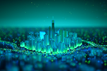 Internet of Things. Futuristic technology background,Cyberspace game city.3d rendering