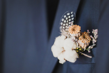 wedding boutonniere for groom in a jacket - obrazy, fototapety, plakaty