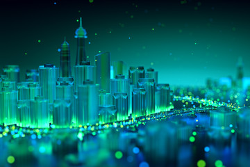 Internet of Things. Futuristic technology background,Cyberspace game city.3d rendering